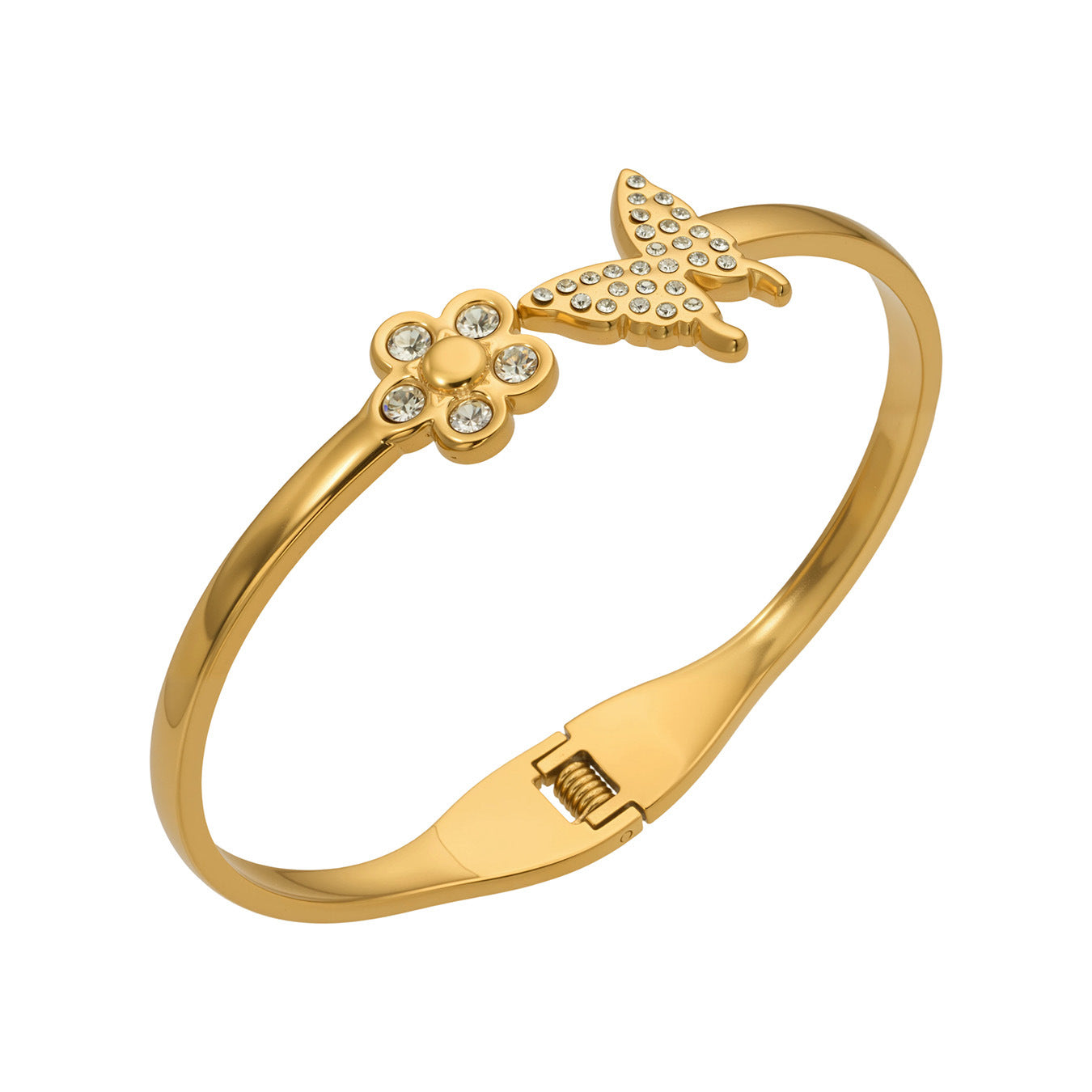 316L Stainless Steel 18K Gold PVD Zircon Flower Butterfly Pave Bangle