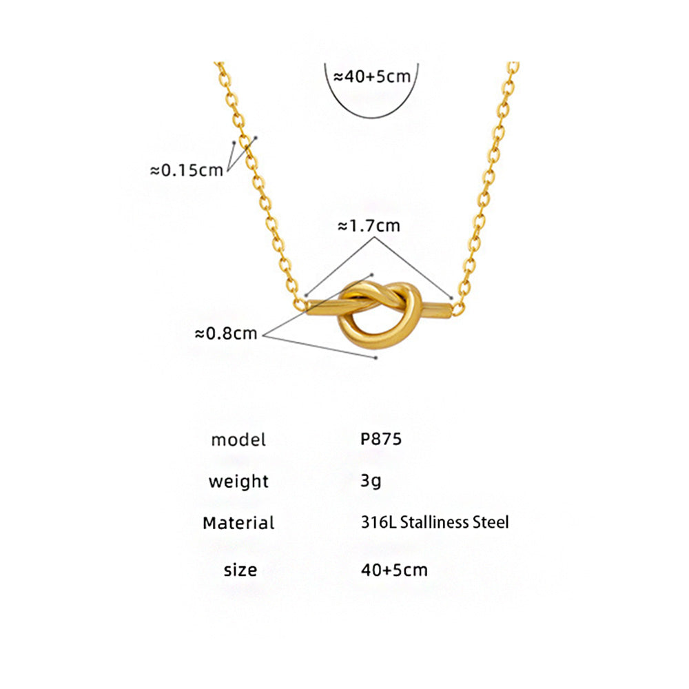 316L Stainless Steel 18K Gold PVD Sweetheart Knotted Heart Pendant Necklace, adjustable 40+5cm chain, hypoallergenic, no fade