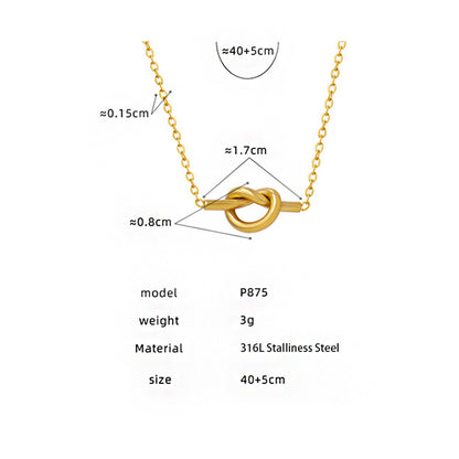 316L Stainless Steel 18K Gold PVD Sweetheart Knotted Heart Pendant Necklace, adjustable 40+5cm chain, hypoallergenic, no fade