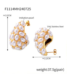 316L Stainless Steel 18K Gold PVD Vintage Teardrop Imitation Pearl Earrings