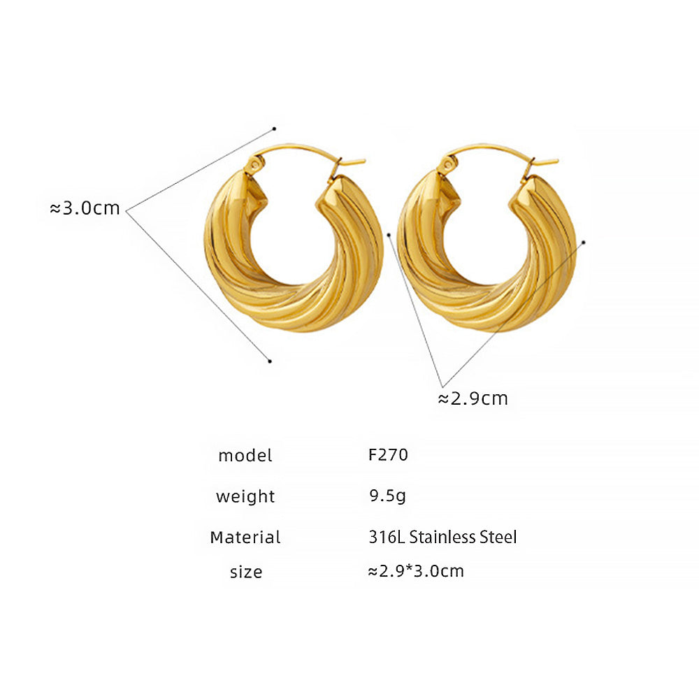 316L Stainless Steel 18K Gold PVD Chic U-shaped Hoop Earrings