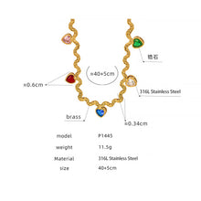 316L Stainless Steel 18K Gold PVD Geometric Colorful Heart Zircon Pendant Necklace