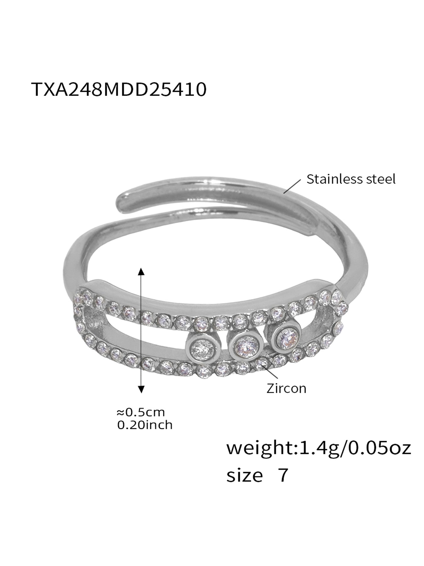 316L Stainless Steel 18K Gold PVD Sliding Zircon Open Ring & Necklace Set