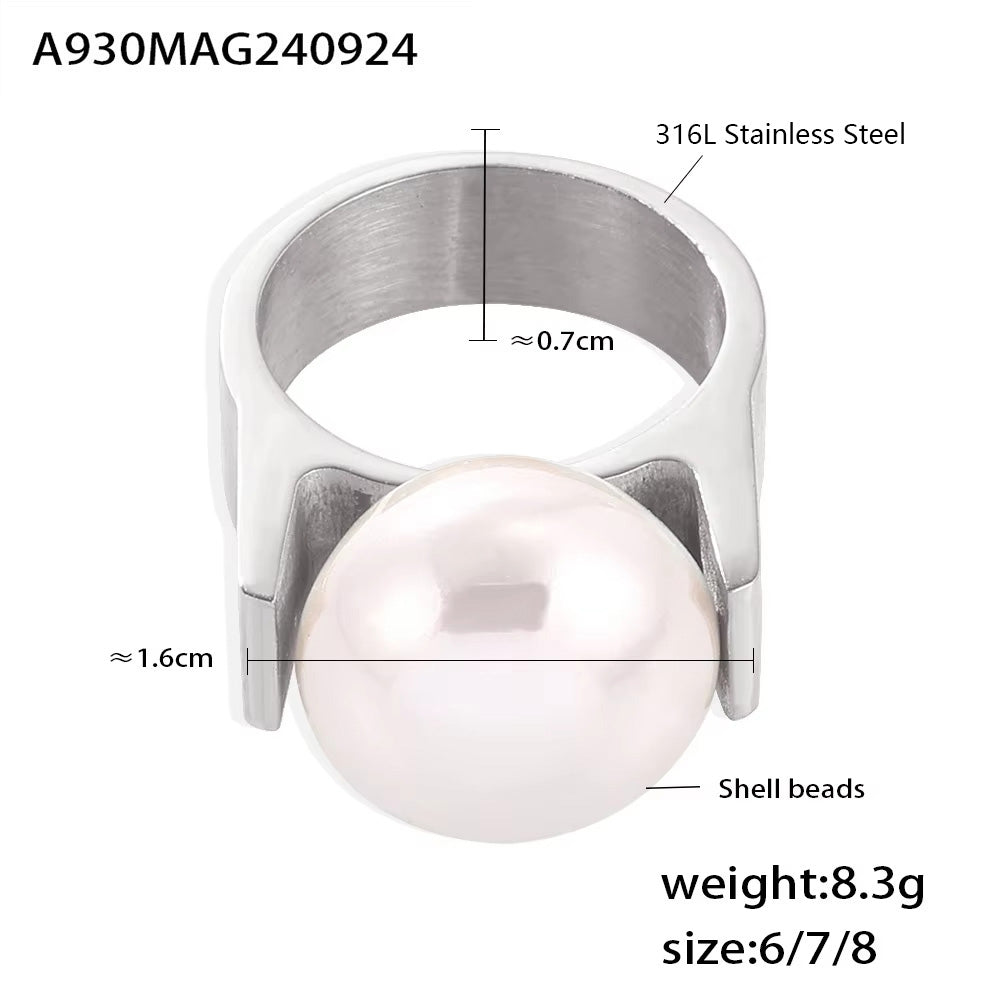 316L Stainless Steel 18K Gold PVD Statement Shell Pearl Ring