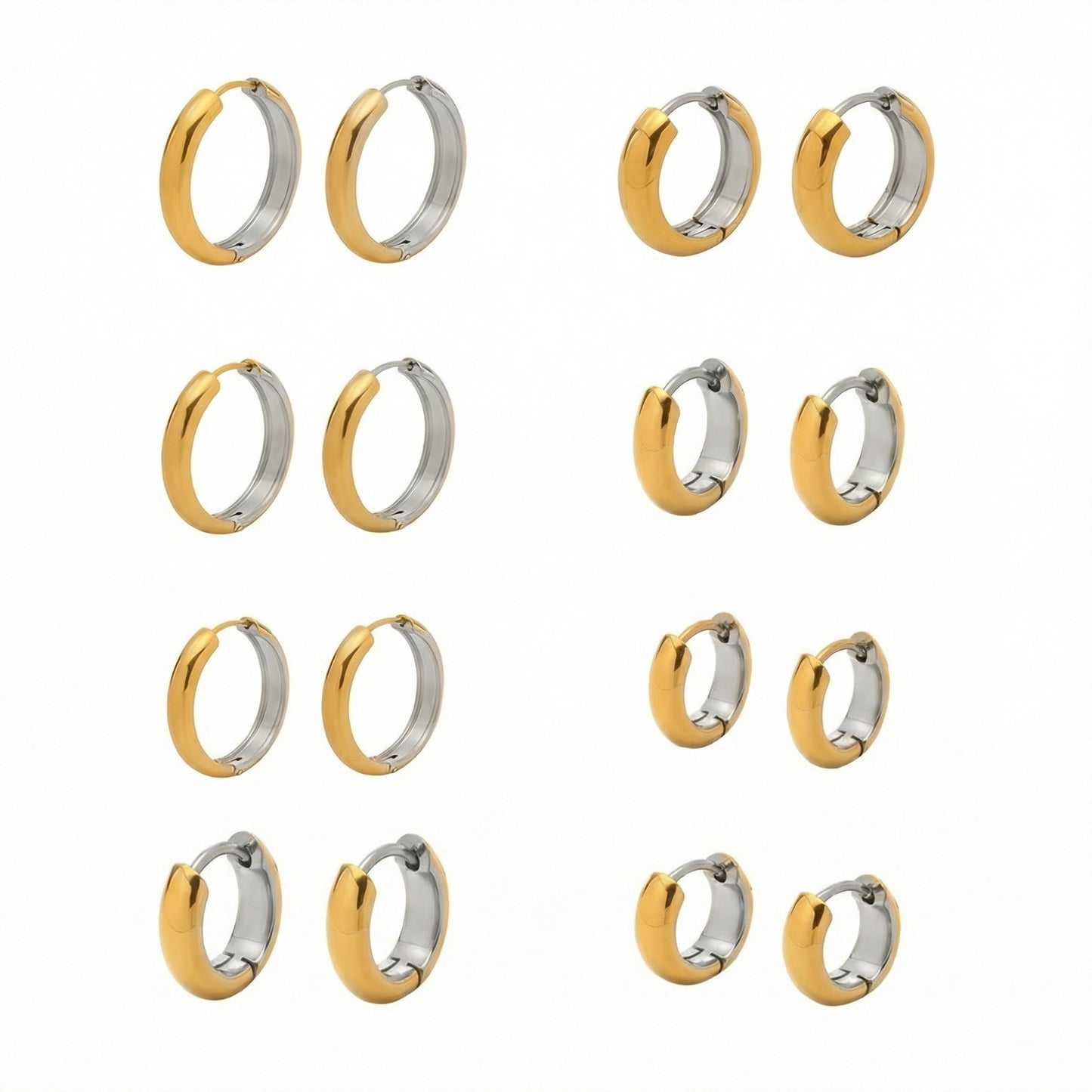 316L Stainless Steel Mixed Metal Two-Tone Minimalist Huggie Hoops
