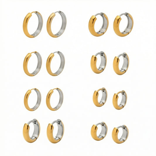 316L Stainless Steel Mixed Metal Two-Tone Minimalist Huggie Hoops