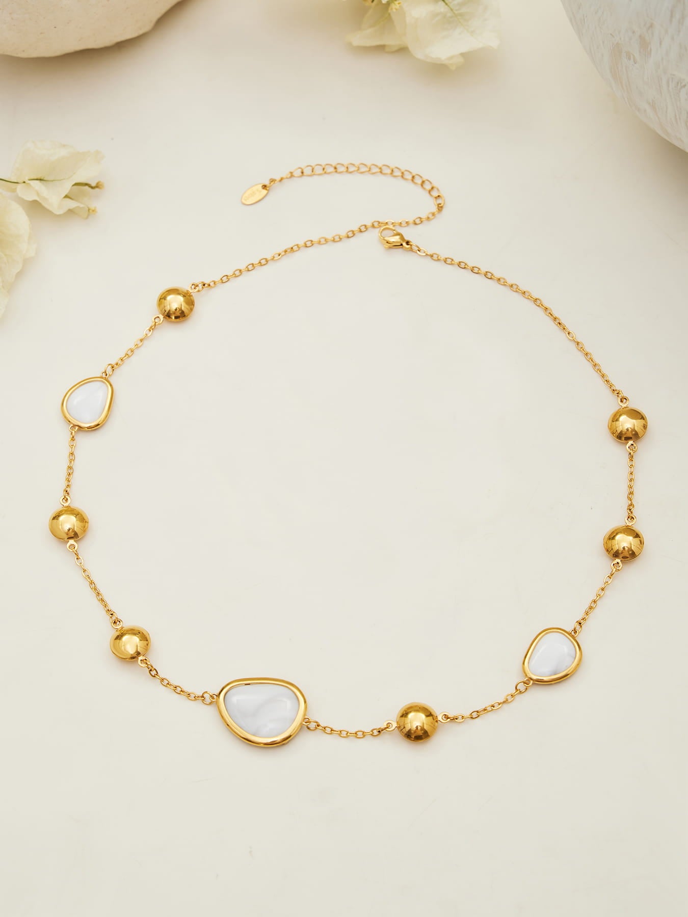 316L stainless steel gold plated necklace with colorful resin glass stones and adjustable chain