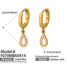 18K gold PVD plated 316L stainless steel hollow waterdrop pave zircon huggie hoop earrings, waterproof hypoallergenic luxury teardrop drop earring Model A F070MB60414