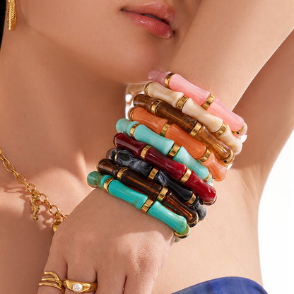316L Stainless Steel Geometric Resin Bangle Collection made with 316L stainless steel and 18K PVD gold finish for wholesale jewelry buyers - image 14