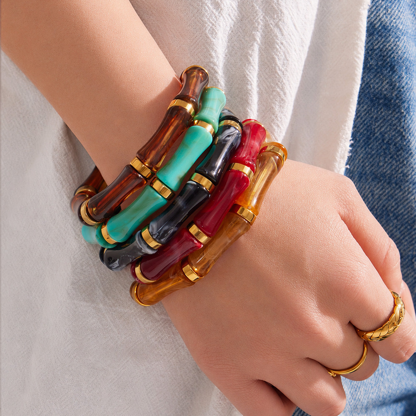 316L Stainless Steel Geometric Resin Bangle Collection made with 316L stainless steel and 18K PVD gold finish for wholesale jewelry buyers - image 17