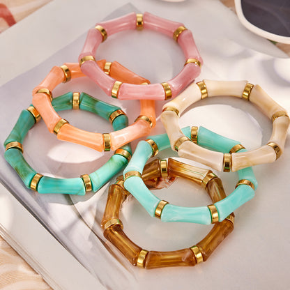 316L stainless steel gold geometric green resin bangle