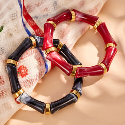 316L stainless steel gold geometric pink resin bangle