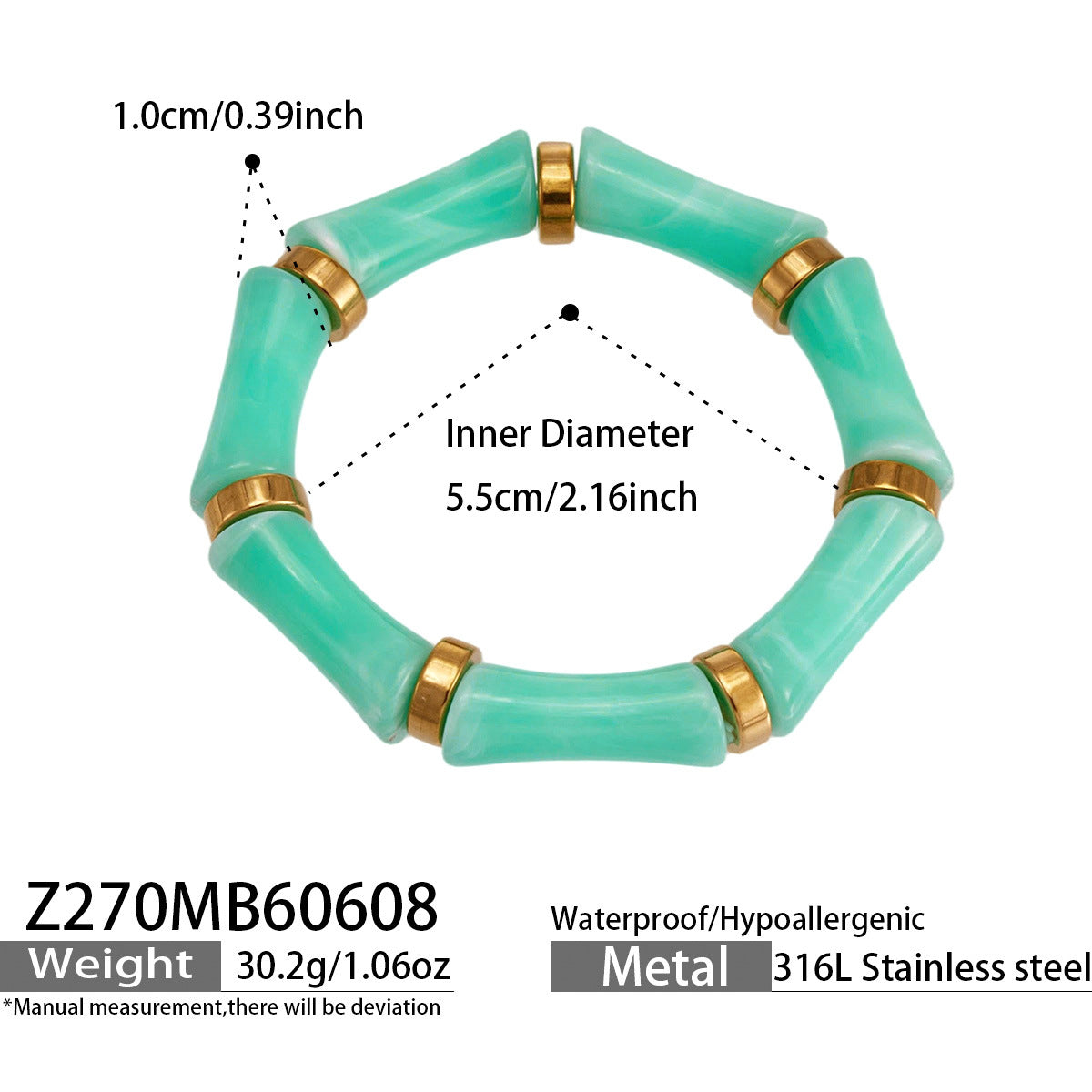 316L stainless steel gold geometric light green resin bangle