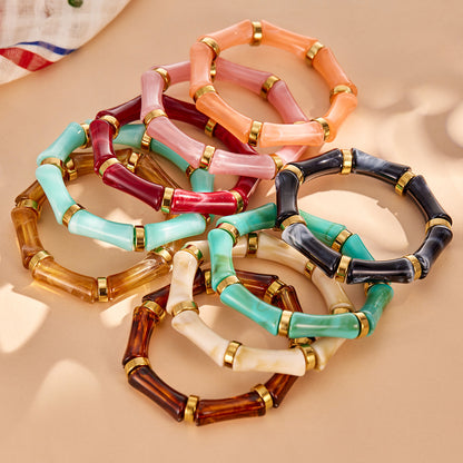 316L stainless steel gold geometric orange resin bangle