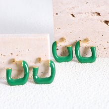 316L Stainless Steel Geometric U-shaped Green Enamel Earrings made with 316L stainless steel and 18K PVD gold finish for wholesale jewelry buyers - image 3
