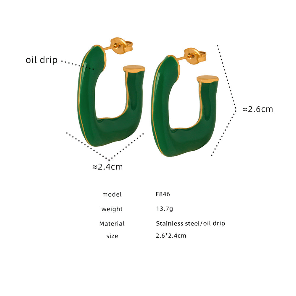 316L Stainless Steel Geometric U-shaped Green Enamel Earrings made with 316L stainless steel and 18K PVD gold finish for wholesale jewelry buyers - image 4