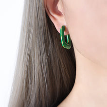 316L Stainless Steel Geometric U-shaped Green Enamel Earrings made with 316L stainless steel and 18K PVD gold finish for wholesale jewelry buyers - image 5
