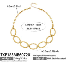 Product size and specification details for a 316L stainless steel gold chunky chain necklace