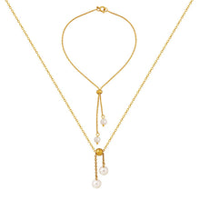 316L stainless steel gold pearl lariat necklace and adjustable slider bracelet