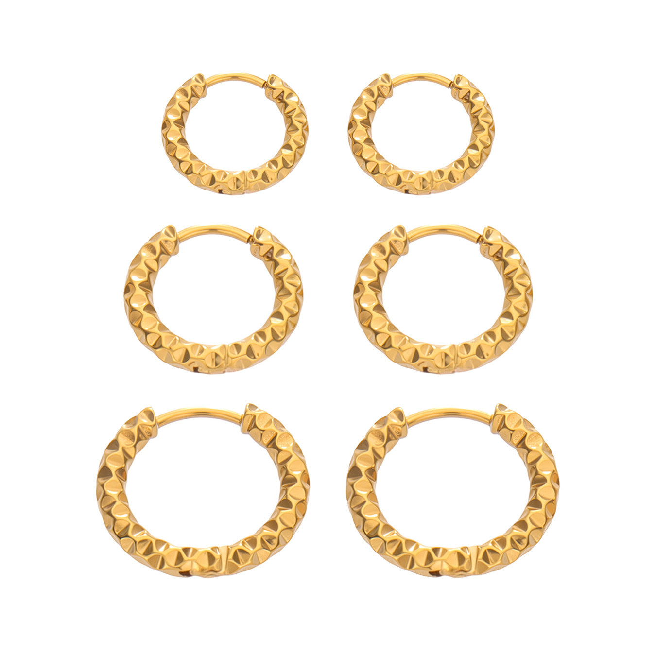 316L Stainless Steel 18K PVD Hammered Hoop Earrings | Waterproof Hypoallergenic Chunky Earrings