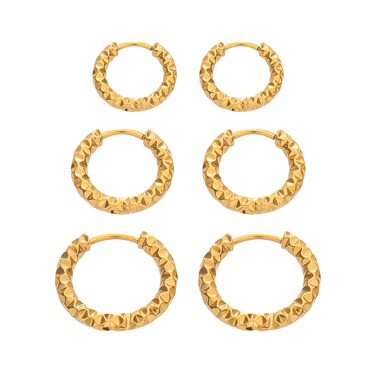 316L Stainless Steel 18K PVD Hammered Hoop Earrings | Waterproof Hypoallergenic Chunky Earrings