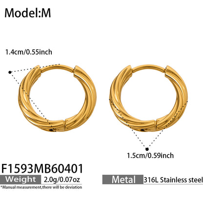 Size specifications of 316L stainless steel minimalist twisted hoop earrings, 1.4cm-1.5cm diameter