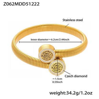 316L stainless steel geometric pave disc bangle bracelet with inner diameter 6.2cm size details