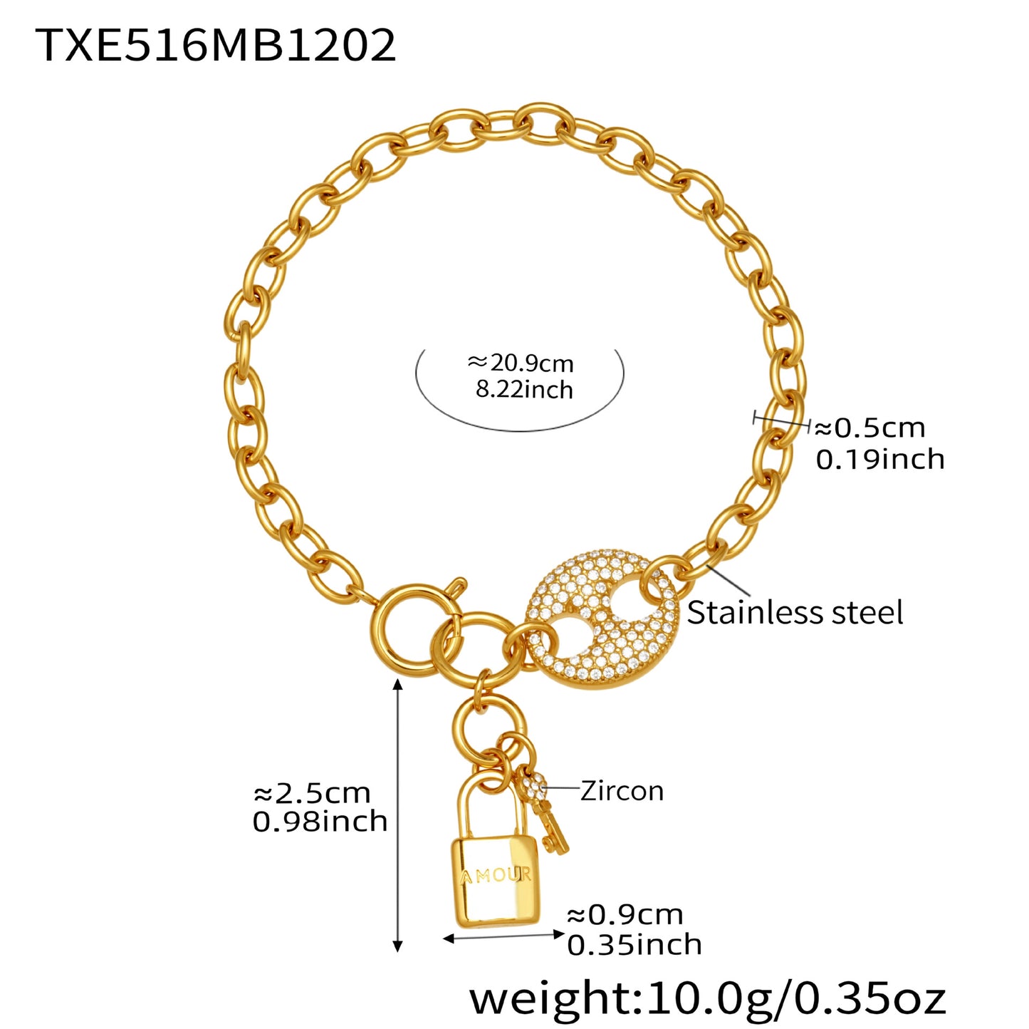 316L Stainless Steel Lock & Key Chain Jewelry Set