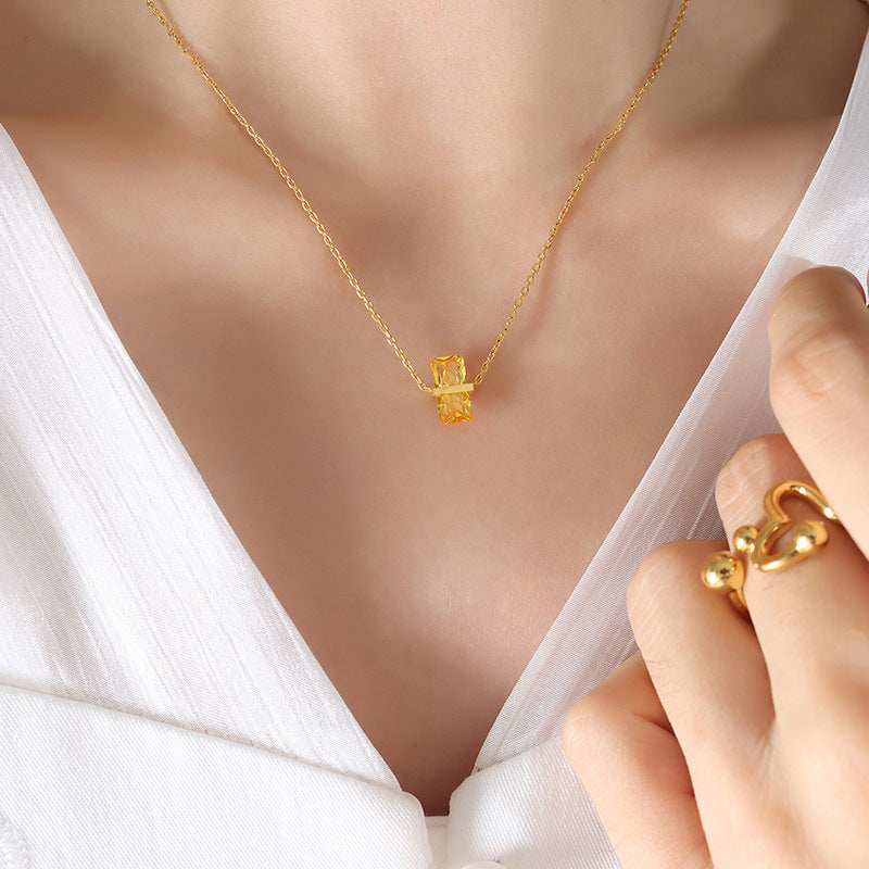 316L Stainless Steel 12-Color Crystal Rhombus Pendant Necklace - Image 12