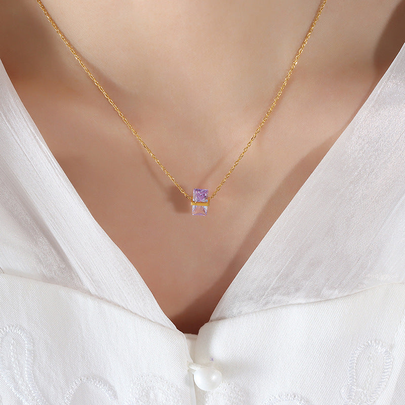 316L Stainless Steel 12-Color Crystal Rhombus Pendant Necklace - Image 13