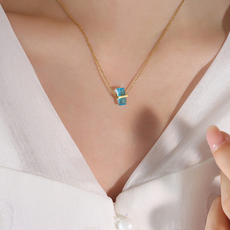 316L Stainless Steel 12-Color Crystal Rhombus Pendant Necklace - Image 15