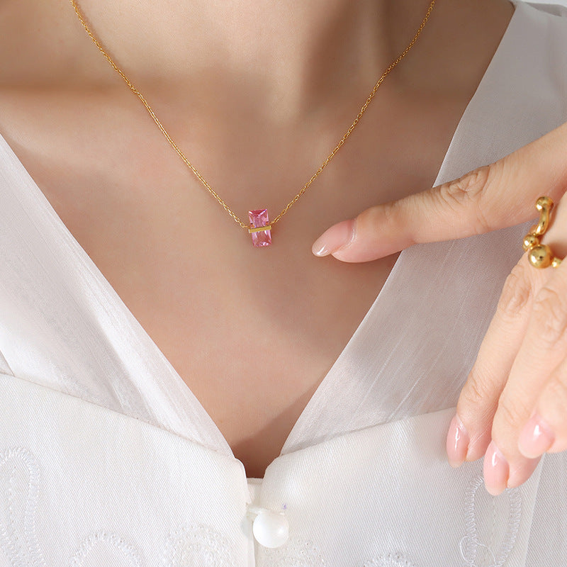 316L Stainless Steel 12-Color Crystal Rhombus Pendant Necklace - Image 16