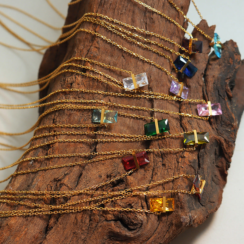 316L Stainless Steel 12-Color Crystal Rhombus Pendant Necklace - Image 17