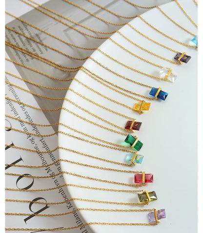 316L Stainless Steel 12-Color Crystal Rhombus Pendant Necklace - Image 2