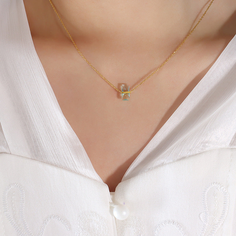 316L Stainless Steel 12-Color Crystal Rhombus Pendant Necklace - Image 5