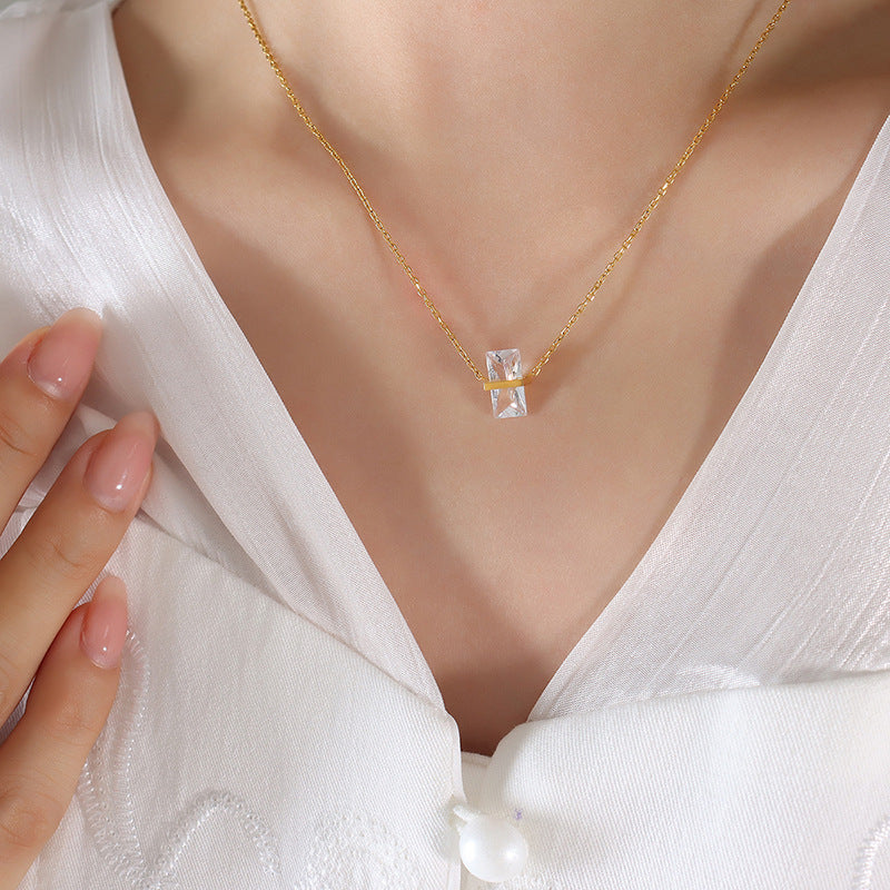 316L Stainless Steel 12-Color Crystal Rhombus Pendant Necklace - Image 6