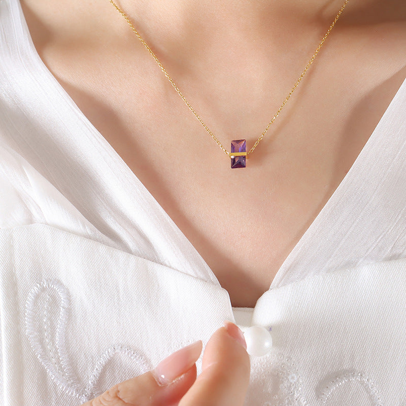 316L Stainless Steel 12-Color Crystal Rhombus Pendant Necklace - Image 7