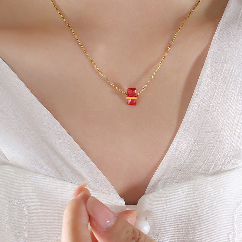 316L Stainless Steel 12-Color Crystal Rhombus Pendant Necklace - Image 8