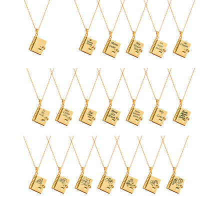 316L stainless steel 18K gold engraved book pendant necklace collection with love message designs