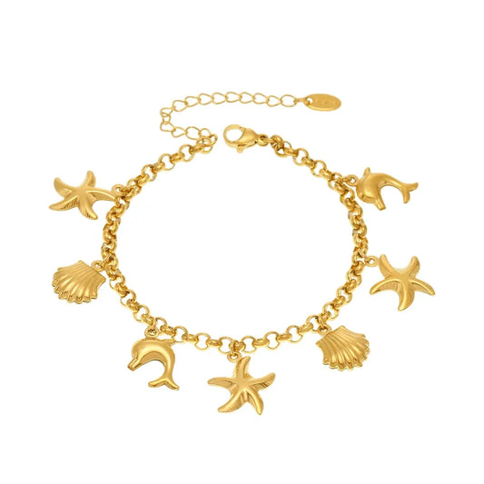 316L Stainless Steel 18K Gold Coastal Charm Bracelet - Image 5