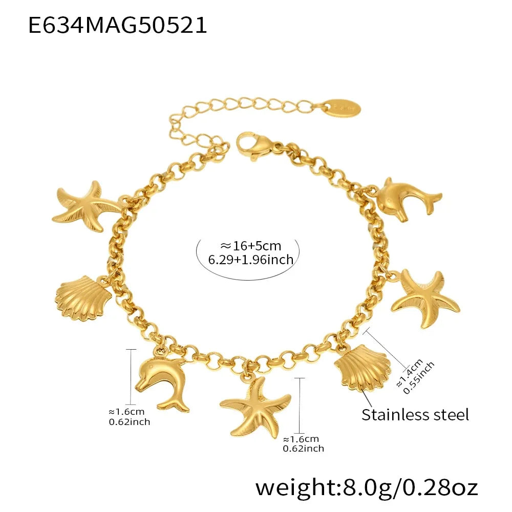 316L Stainless Steel 18K Gold Coastal Charm Bracelet - Image 6