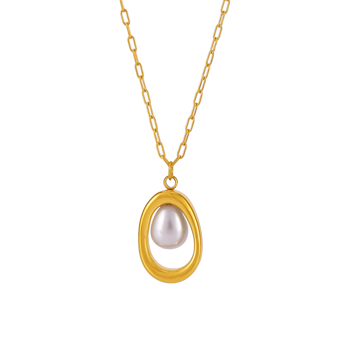 Elegant 316L Stainless Steel 18K PVD Gold Ingot Pearl Necklace