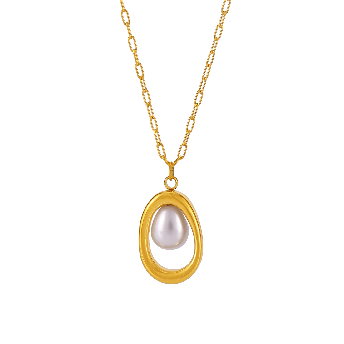 Elegant 316L Stainless Steel 18K PVD Gold Ingot Pearl Necklace