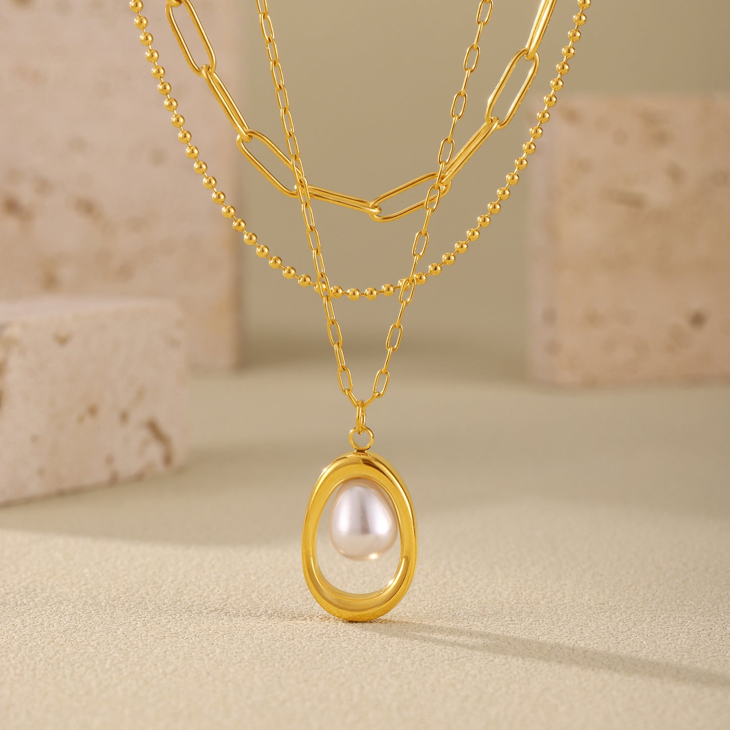 316L Stainless Steel 18K PVD Gold Ingot Pearl Necklace made with 316L stainless steel and 18K PVD gold finish for wholesale jewelry buyers - image 9