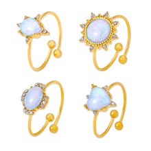 316L stainless steel 18K gold plated opal open ring collection, featuring teardrop, round, oval and heart designs with zircon accents, adjustable women's jewelry