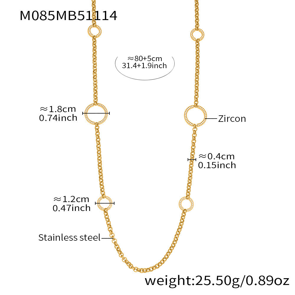 316L Stainless Steel 18K Gold Paved Zirconia Interlocking Rings Necklace - Image 1