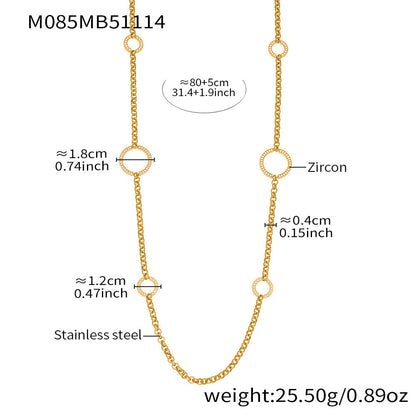 316L Stainless Steel 18K Gold Paved Zirconia Interlocking Rings Necklace - Image 1