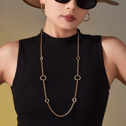 316L Stainless Steel 18K Gold Paved Zirconia Interlocking Rings Necklace - Image 3