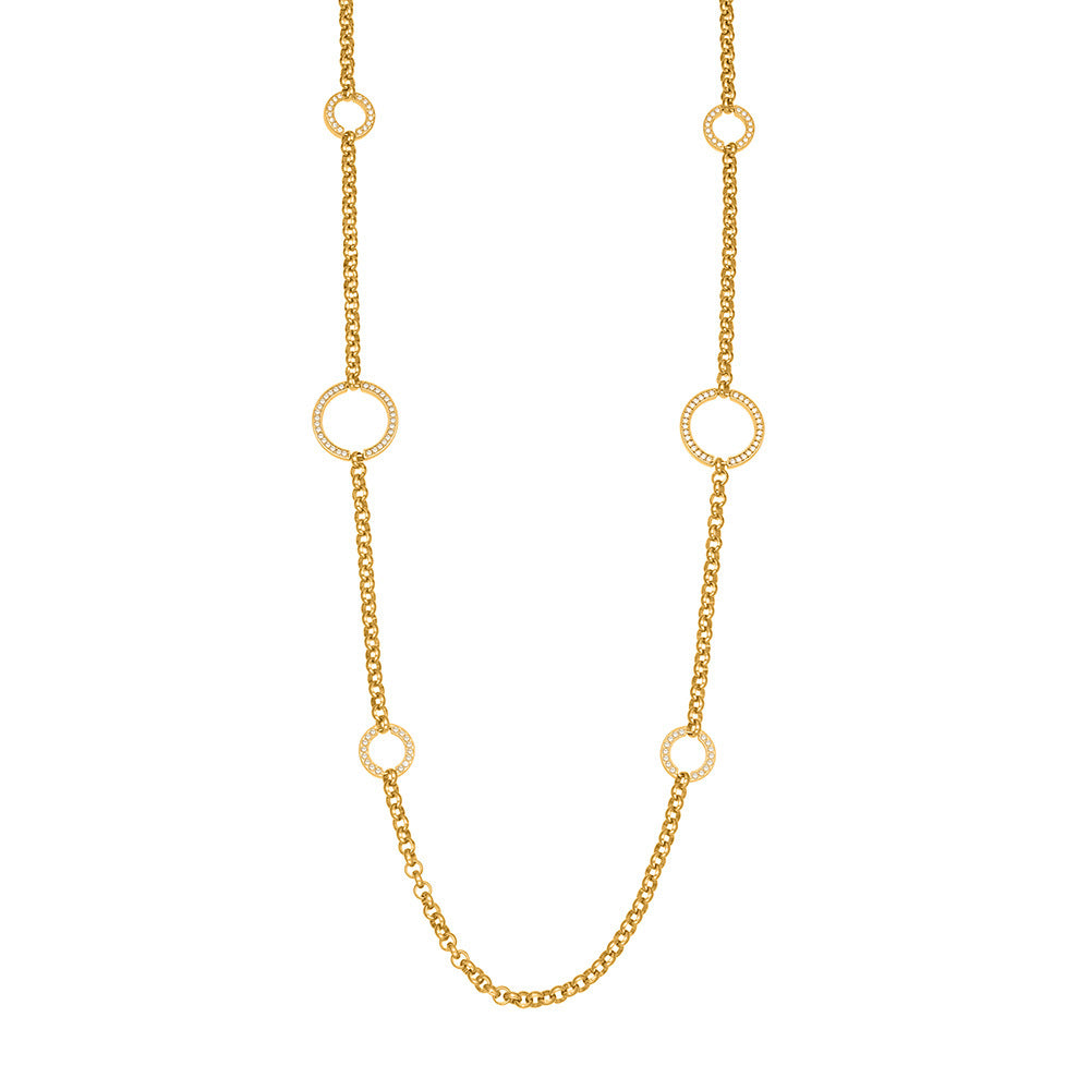 316L Stainless Steel 18K Gold Paved Zirconia Interlocking Rings Necklace - Image 5