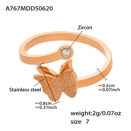 316L Stainless Steel 18K Gold Plated 3D Butterfly Necklace, Ring & Earrings Set - Image 15